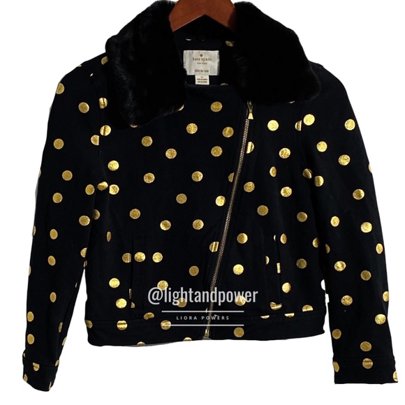 kate spade Other - Kate Spade Girls Gold Polka Dot Moto Jacket 12 EUC